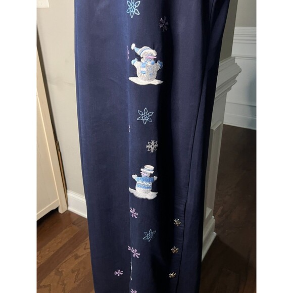 Fashion Classics Embroidered Snowman Christmas Maxi Dress Sz Large Navy Blue - Picture 7 of 10